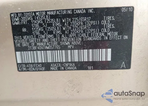 2010 Toyota Rav4 из США, поврежденный, VIN 2T3BF4DV7AW057765